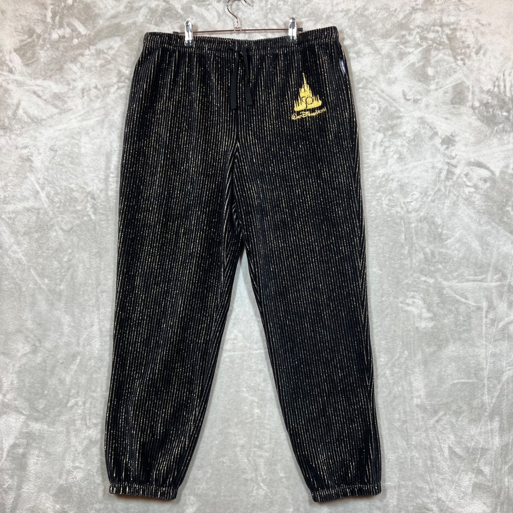 Walt Disney World Joggers Women's XL Black Gold Stripes 50th Ann‎ Spirit Jersey